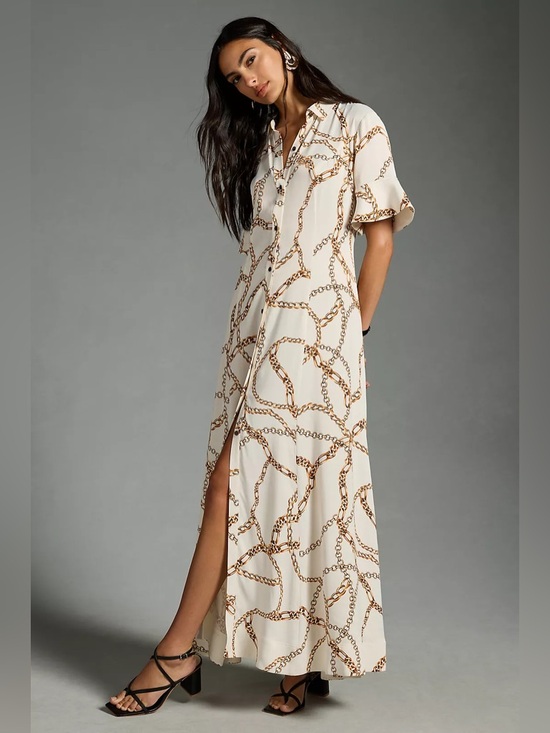 Anthropologie Dresses & Skirts - Anthropologie Maeve Chain Printed Short Sleeve Shirt Maxi Dress NWT
